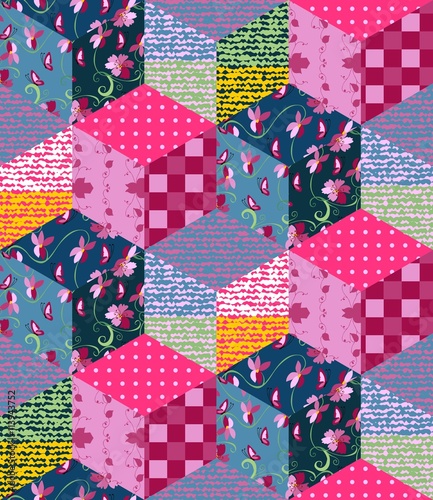 Bright multicolor patchwork pattern. Seamless vector illustration of quilt.