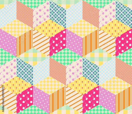 Bright seamless patchwork pattern. Childish vector illustration