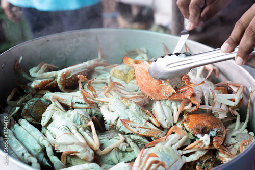 Sea food. steaming crabs.