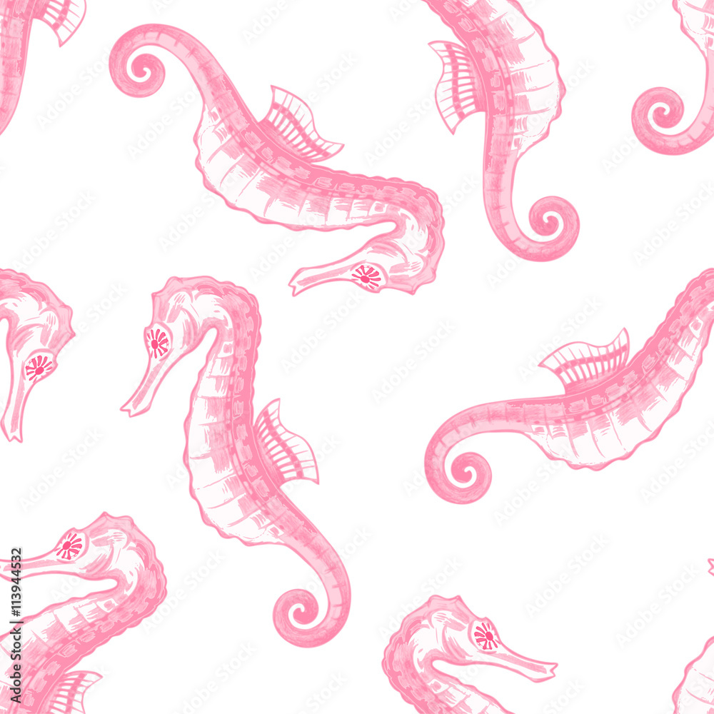 Fototapeta premium Seamless vector pattern with seahorse.