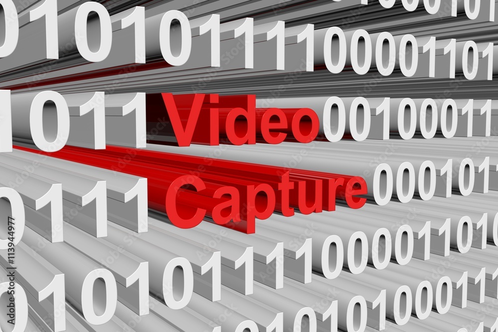 Video capture in the form of binary code, 3D illustration