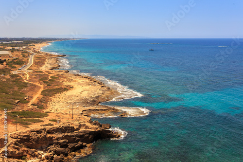 Coastline view from a height Rosh HaNikra, Israel