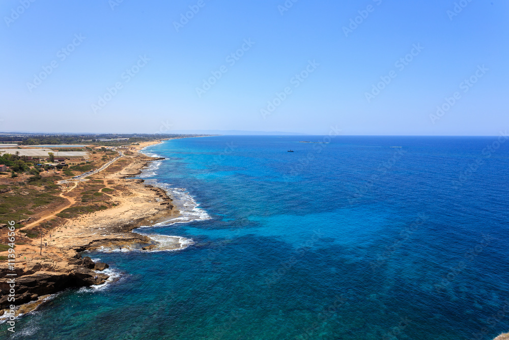 Coastline view from a height Rosh HaNikra, Israel