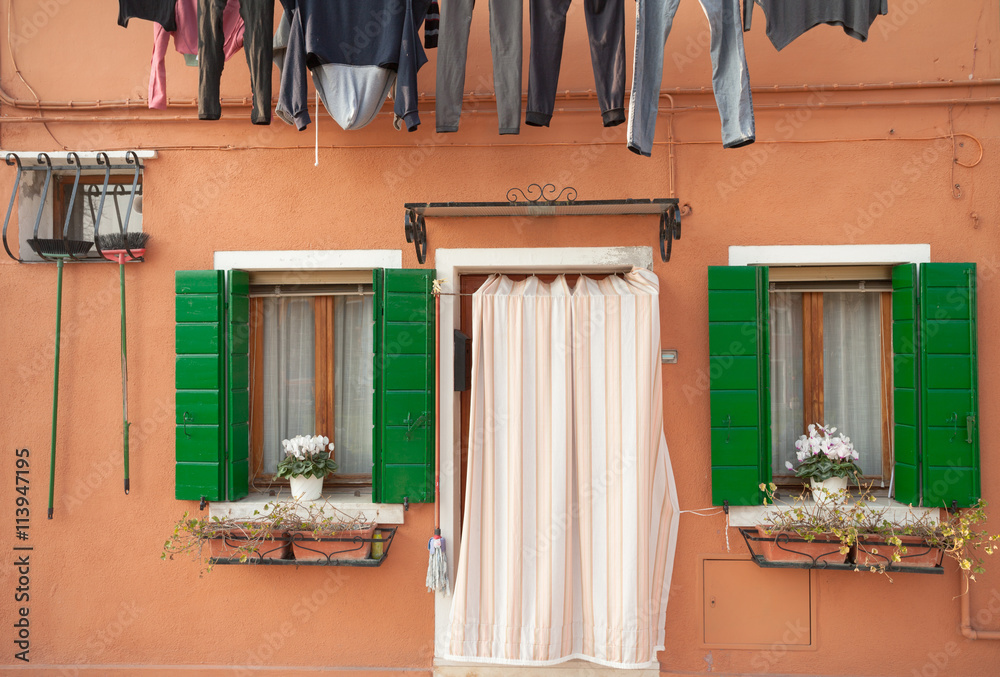 Detail of a traditional house in Burano island, Venice Detail of a traditional house in Burano island, Venice