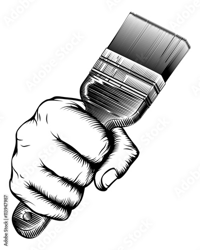 Paintbrush Woodcut Fist Hand