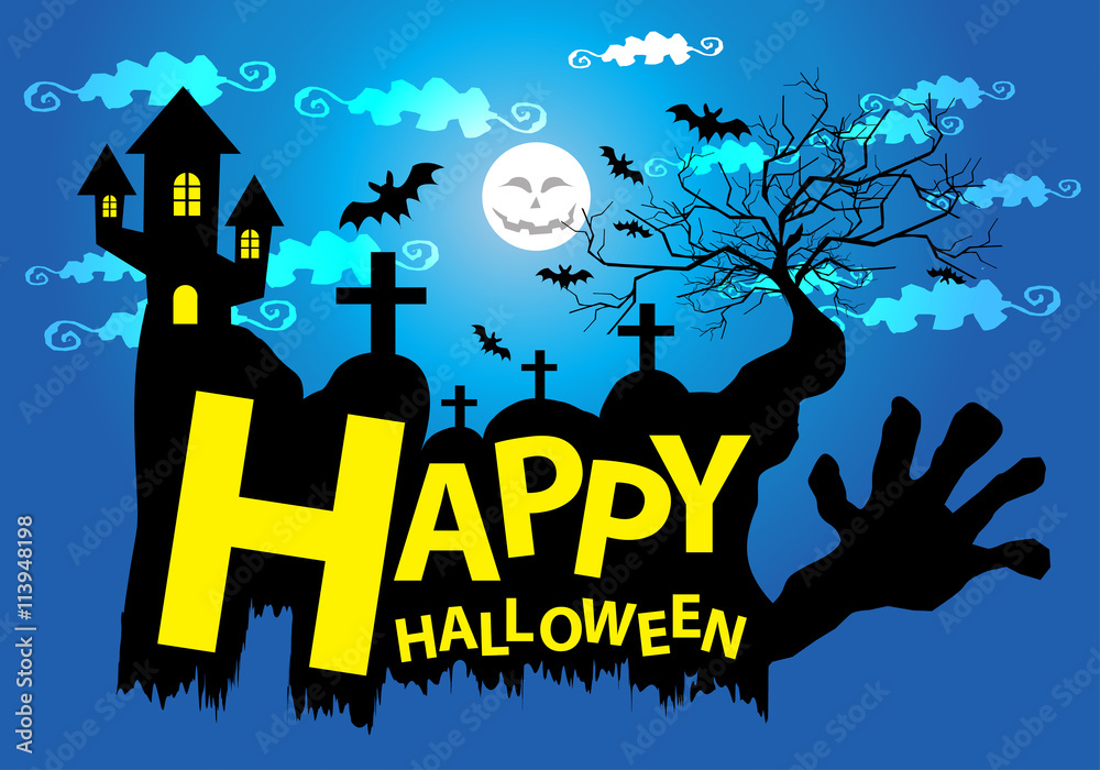 Happy Halloween night party vector background illustration.