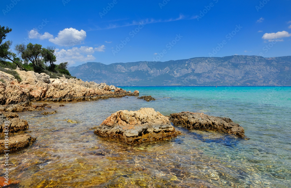 Beautiful seascape with rocky islands. Aegean sea. Turkey Beautiful seascape with rocky islands. Aegean sea. Turkey