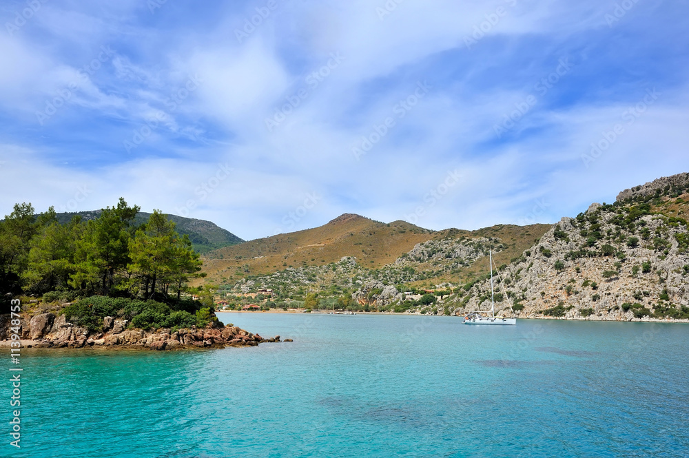 Naklejka premium Beautiful seascape with rocky islands. Aegean sea. Turkey