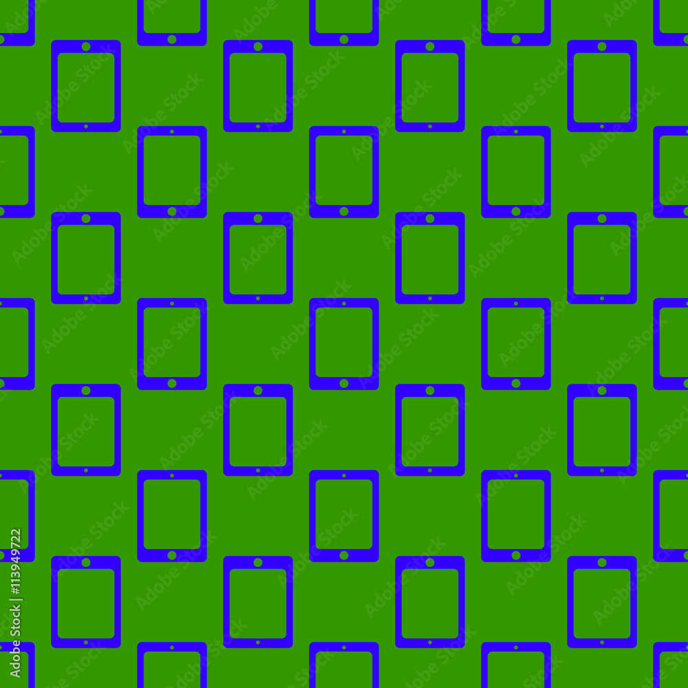 Blue tablet PC on a green background. Seamless pattern Blue tablet PC on a green background. Seamless pattern