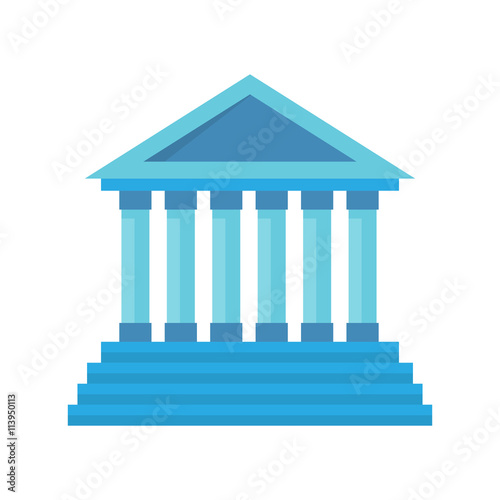 Bank building facade. Bank isolated vector icon. Blue bank building with column. Classic court illustration
