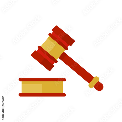 Hammer law icon. Judge hammer. Gold and wood gavel icon. Flat hammer vector isolated. Hammer in judgment. Judge gavel. Symbol of law, legal, court