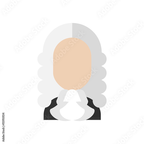 Judge wig man flat icon. Lawyer vector illustration. Job symbol. Legal character isolated icon. Traditional costume court profession