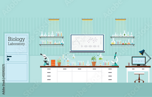 Biology Science lab interior or laboratory room.