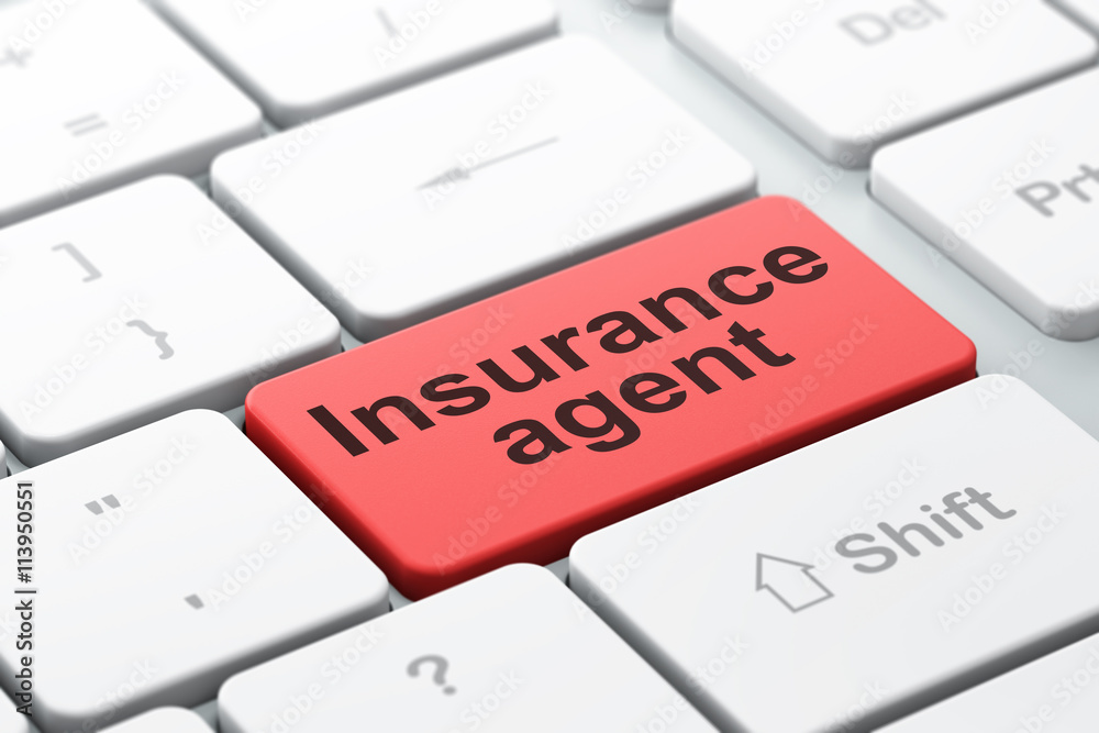 Insurance concept: Insurance Agent on computer keyboard background Insurance concept: Insurance Agent on computer keyboard background
