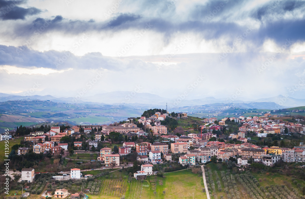 Province of Fermo, Italy. Village on a hill