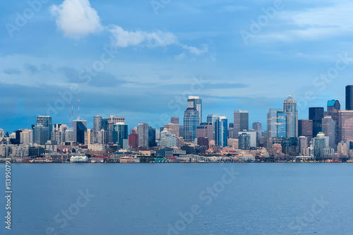 Panoramic view of Seattle Downtown and Space Needle from Puget  Sound © amadeustx