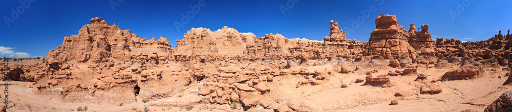 Panorama of Hoodoo Rock pinnacles in Goblin Valley State Park, Utah,  USA