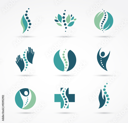 Chiropractic, massage, back pain and osteopathy icons
