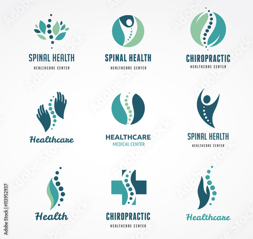 Chiropractic, massage, back pain and osteopathy icons