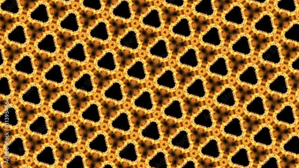Caleidoscopio digital dinamico de formas triangulares en tonos de fuego 
