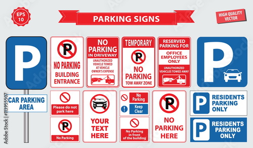 Car Parking Sign (no parking building entrance, tow away zone, car parking area, office employee only, do not park here, residents parking only)