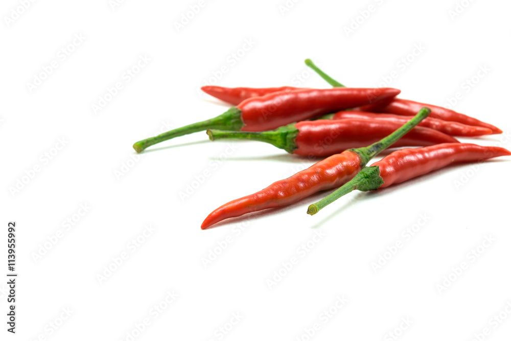 group of chilli peppers on white background isolated, thai chilli