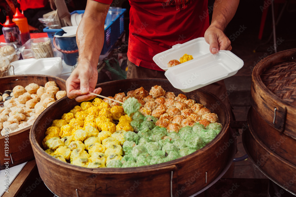 Fototapeta premium Steamed buns food stall in Chinatown, Kuala Lumpur, Malaysia