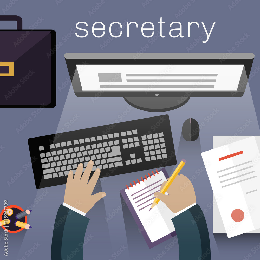 Secretary Work View Top Flat Design Secretary Work View Top Flat Design
