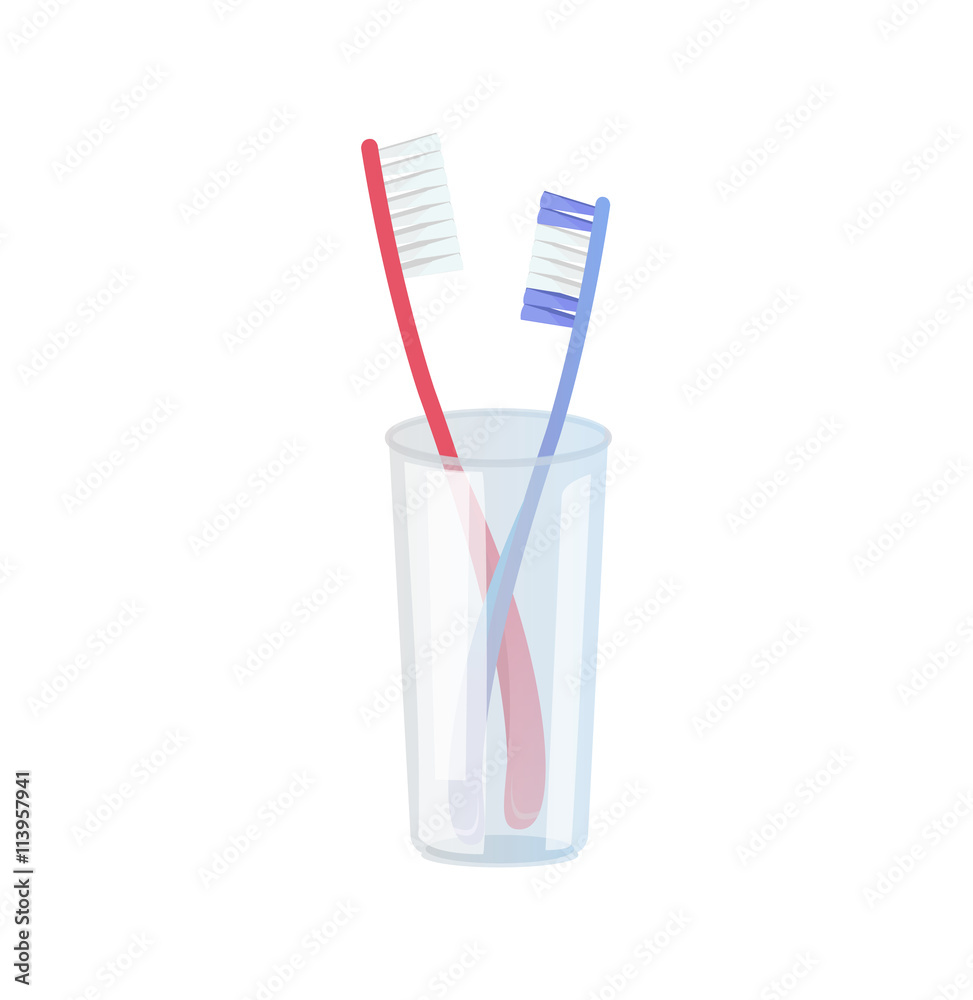 Toothbrushes in Plastic Glass Toothbrushes in Plastic Glass