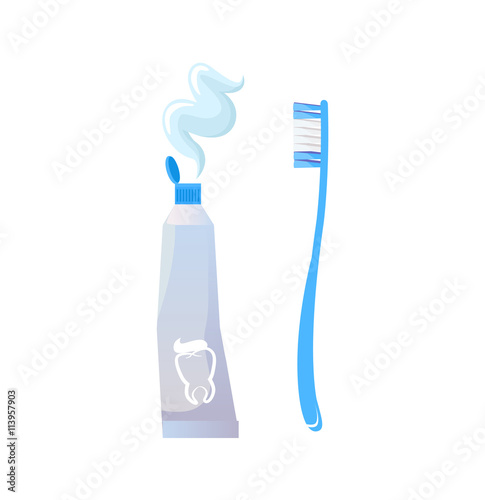 Toothbrush and Toothpaste Isolated on White