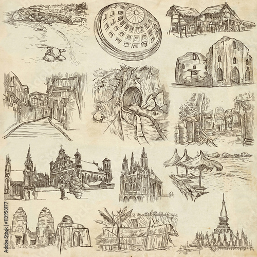 An hand drawn pack  collection - set of architecture