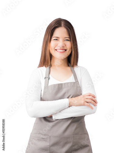 asian female worker crossed arms on white background