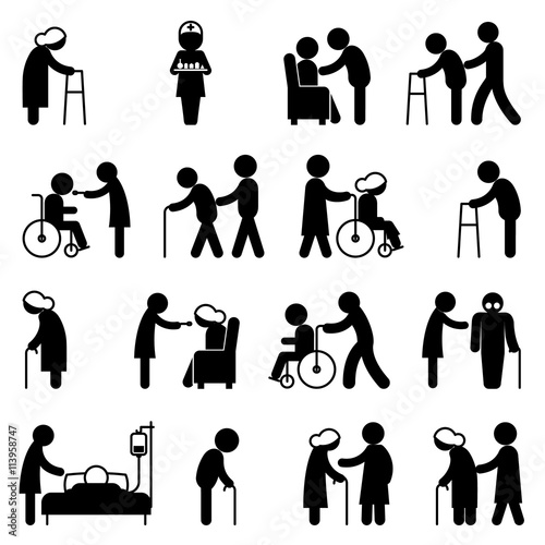 Disability people nursing and disabled health care icons
