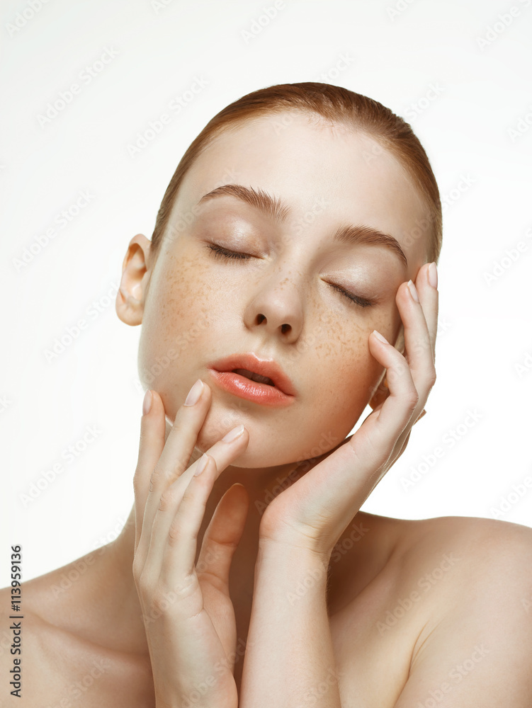 Emotional beauty portraits red-haired girl. Emotional beauty portraits red-haired girl.