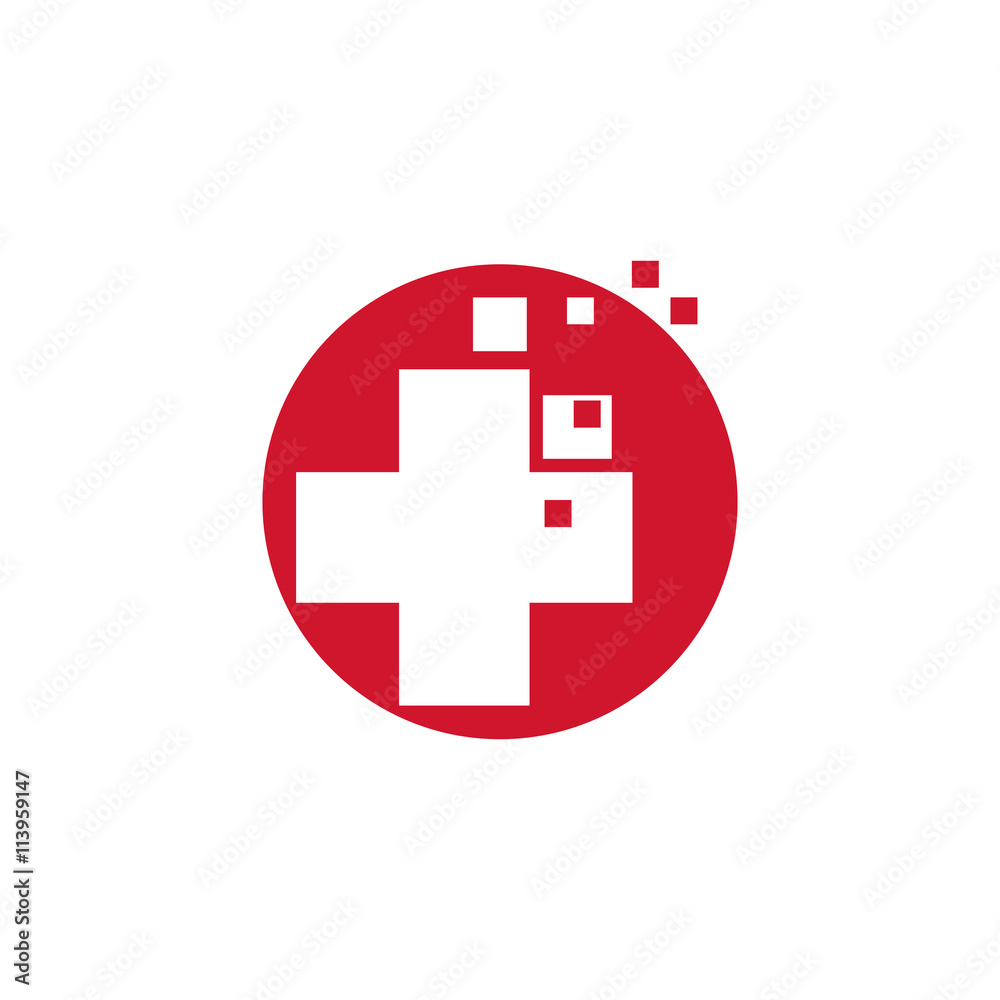 Circle Red Cross Pixel Technology Symbol Circle Red Cross Pixel Technology Symbol