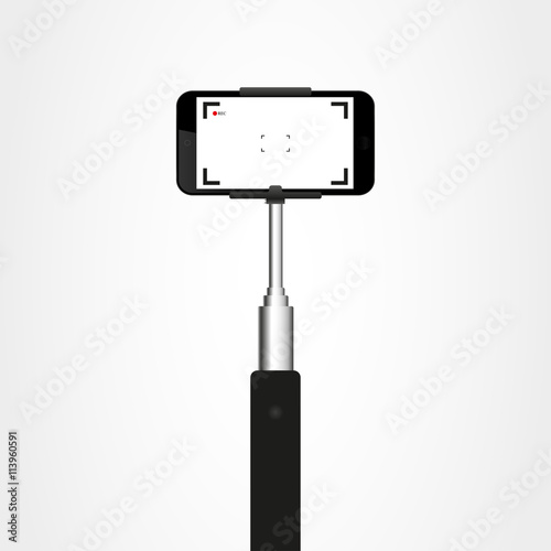 Selfie stick with the phone. Phone holder