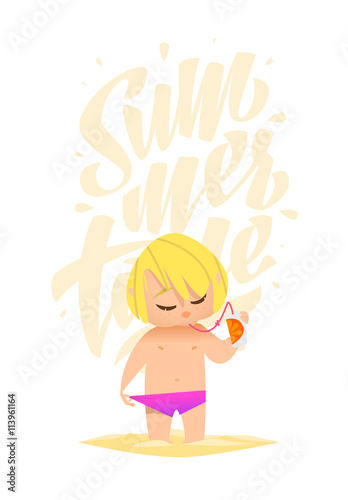 Funny summer characters in cartoon style