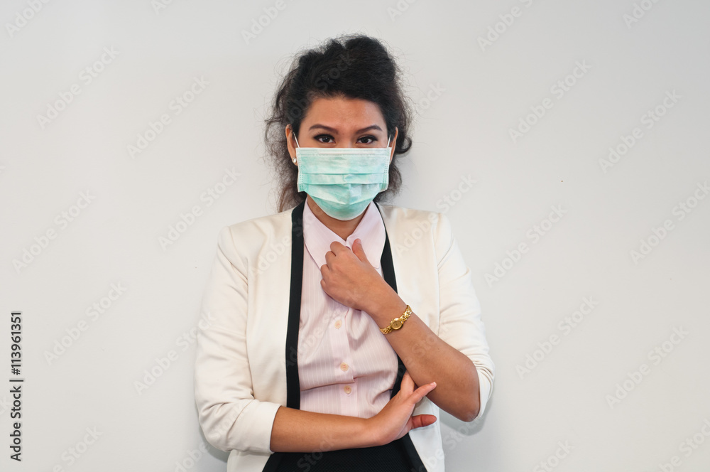 Business woman caught and wear mask cover Business woman caught and wear mask cover