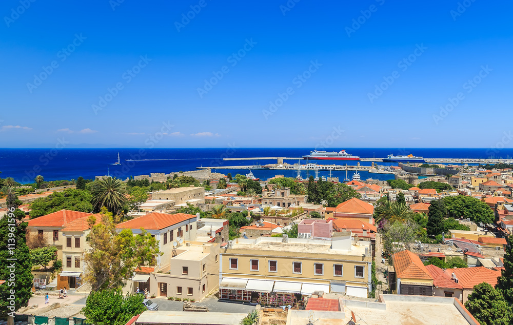 Rhodes old town top view summer sunny day