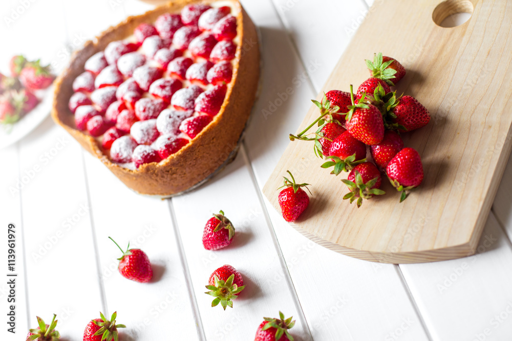 Strawberry on white wood background Strawberry on white wood background