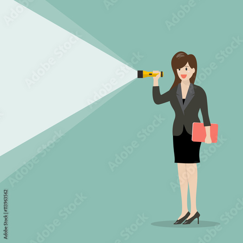 Business woman holding flashlight