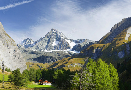 The Grossglockner, the highest mountain of Austria and the highest mountain in the Alps, seen from the south. Austria, Kodnitzbach valley, sept. 2015