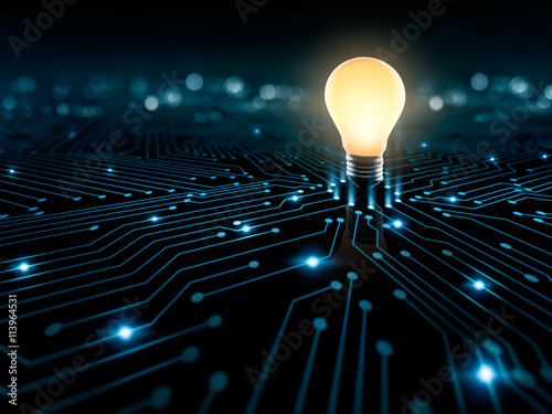 Картината върху платно Circuit and Light Bulb