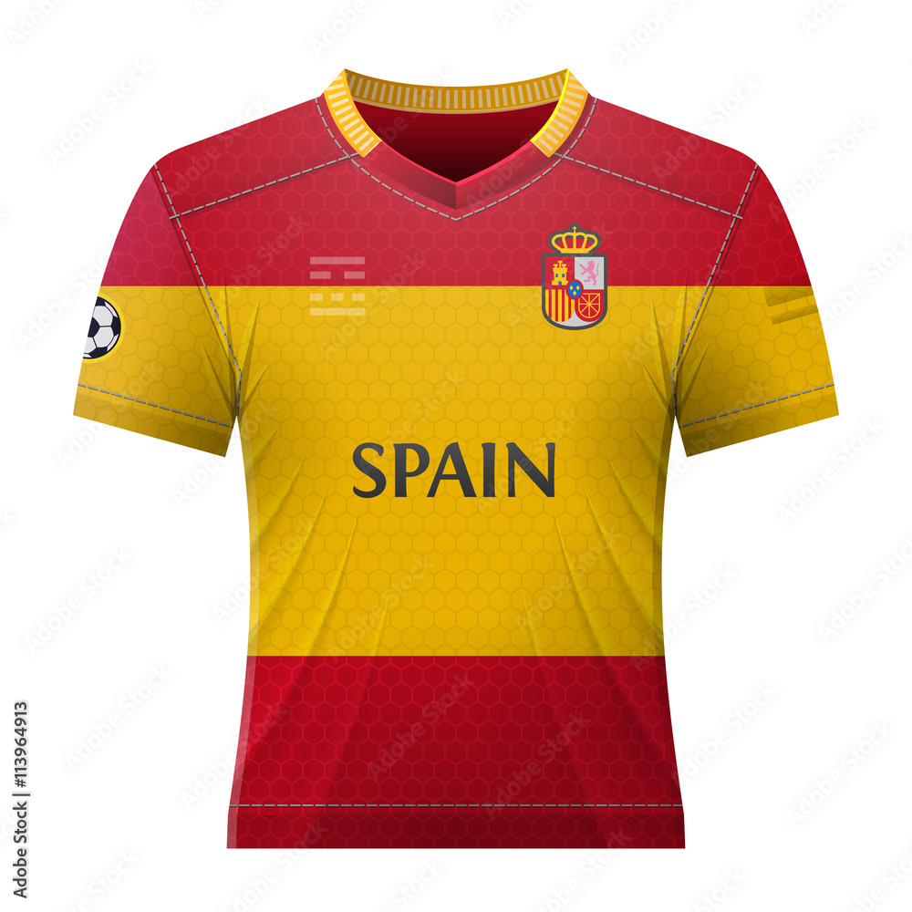 Soccer shirt in colors of spanish flag. National jersey for football team  of Spain. Qualitative vector illustration about soccer, sport game, football,  championship, national team, gameplay, etc Stock Vector | Adobe Stock