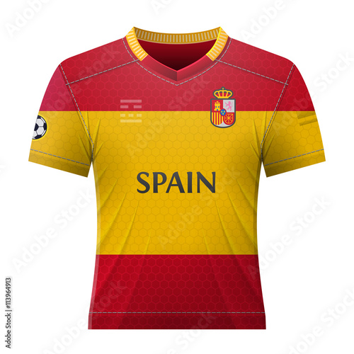 Vecteur Stock Soccer shirt in colors of spanish flag. National jersey for  football team of Spain. Qualitative vector illustration about soccer, sport  game, football, championship, national team, gameplay, etc | Adobe Stock