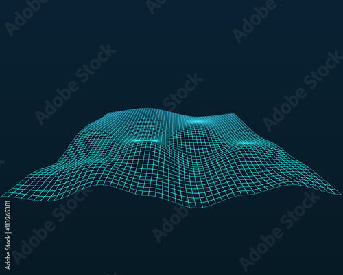 Abstract vector landscape background. Cyberspace grid. 3d technology vector illustration. Geometric background