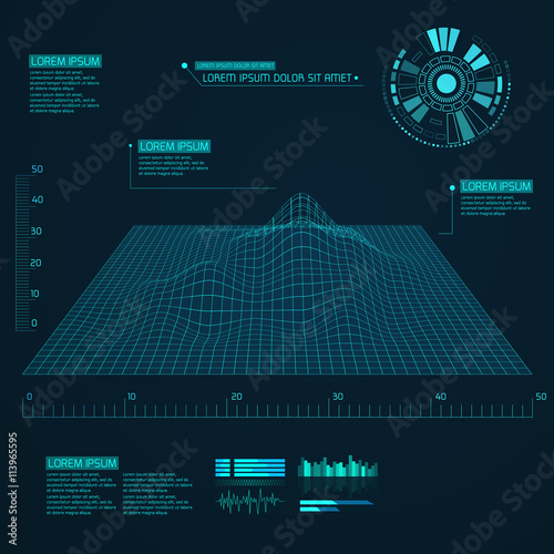 Abstract vector landscape background. Cyberspace grid. Geometric background with sci fi futuristic user interface.