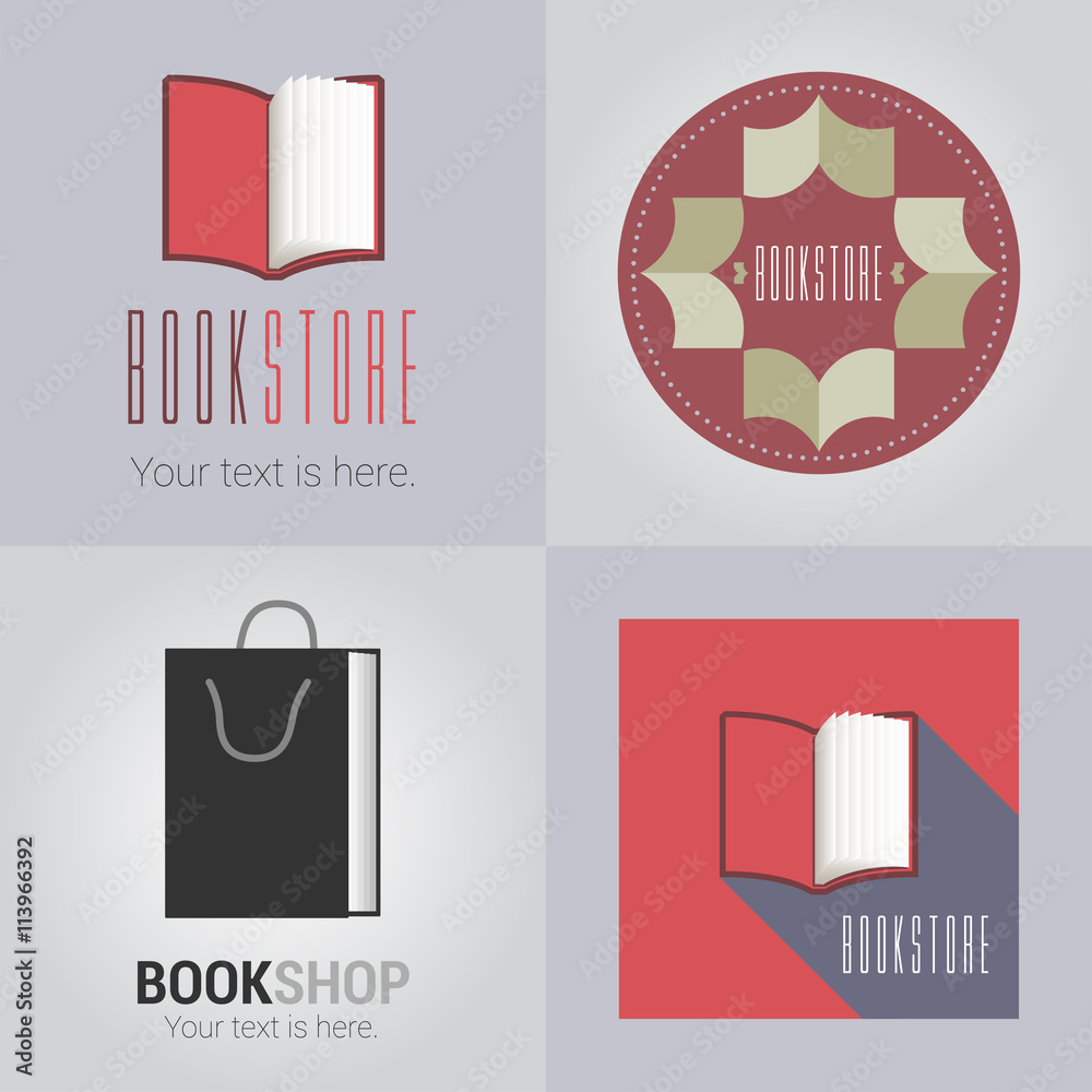 Set of bookstore or library vector logo Set of bookstore or library vector logo
