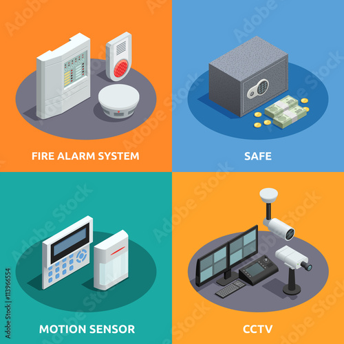 Home Security Isometric 4 Icons Square
