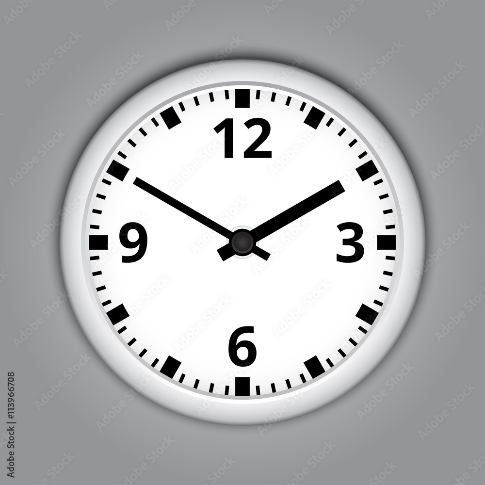 Round wall clock on grey background. Round wall clock on grey background.